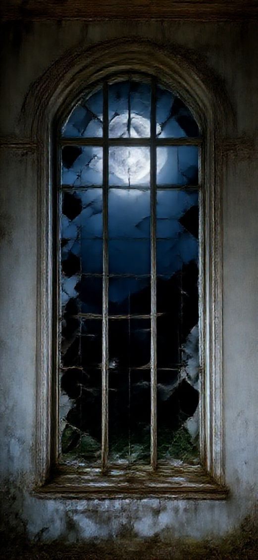 Stunning Mansion Moonlight Through Broken Photorealistic Wallpaper