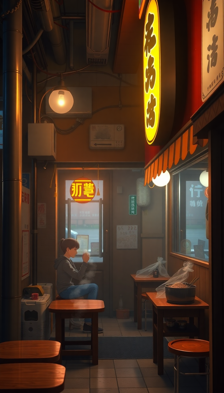Cozy Ramen Shop Night Steam Warm Anime Remaster Wallpaper