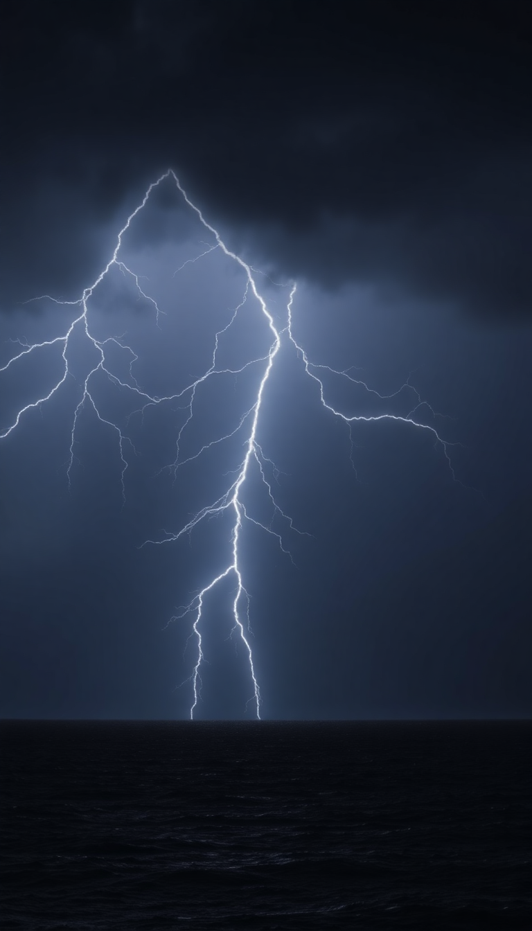 Lightning Storm Over Dark Ocean Dramatic Photorealistic Max Wallpaper
