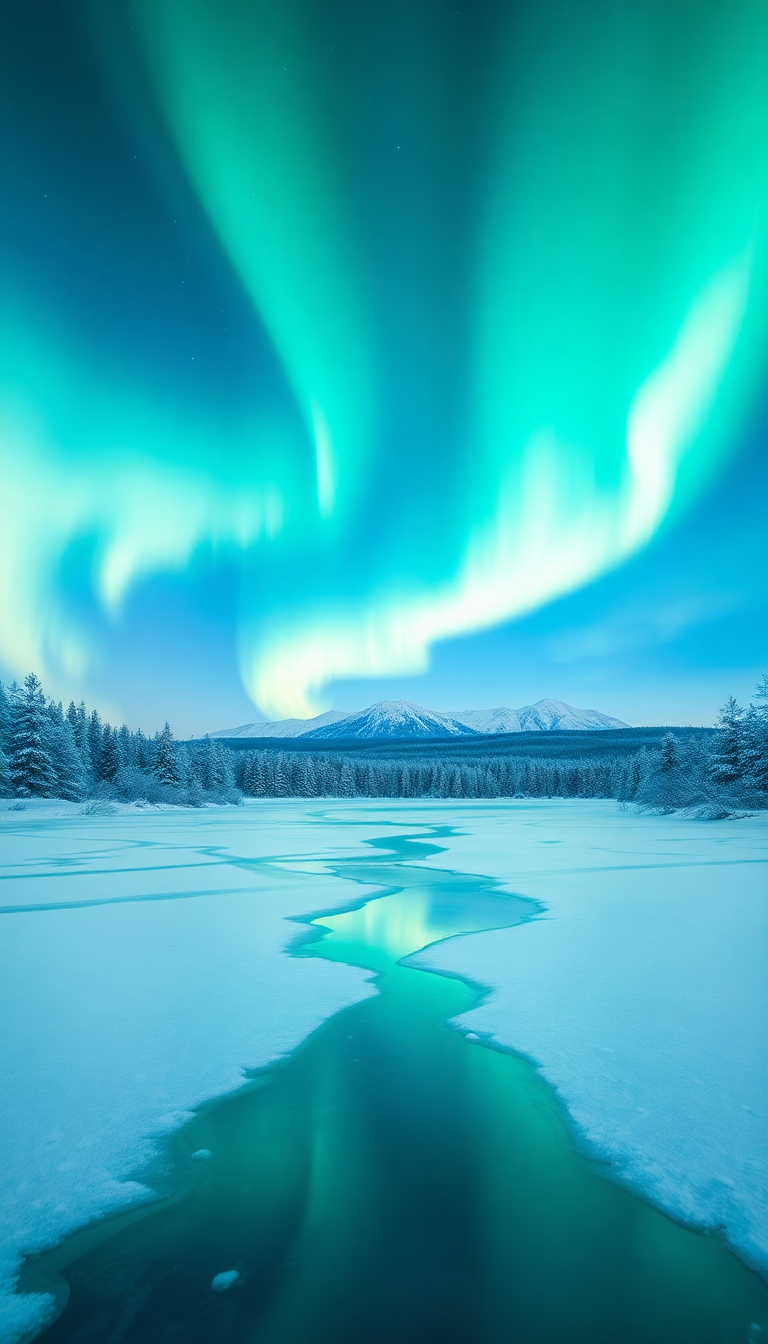 Surreal Frozen Over Lights Northern Photorealistic Wallpaper