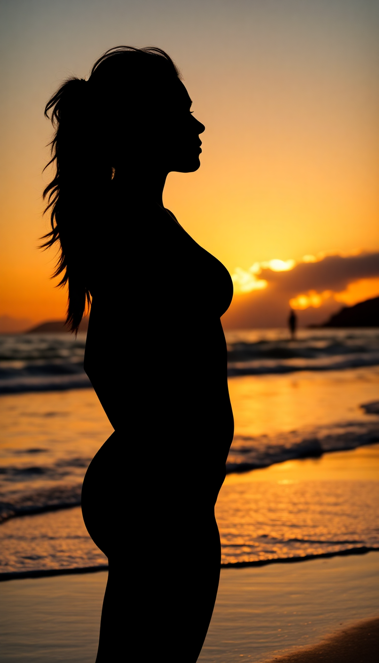 Beach Sunset Golden Hour Silhouette Photorealistic Wallpaper
