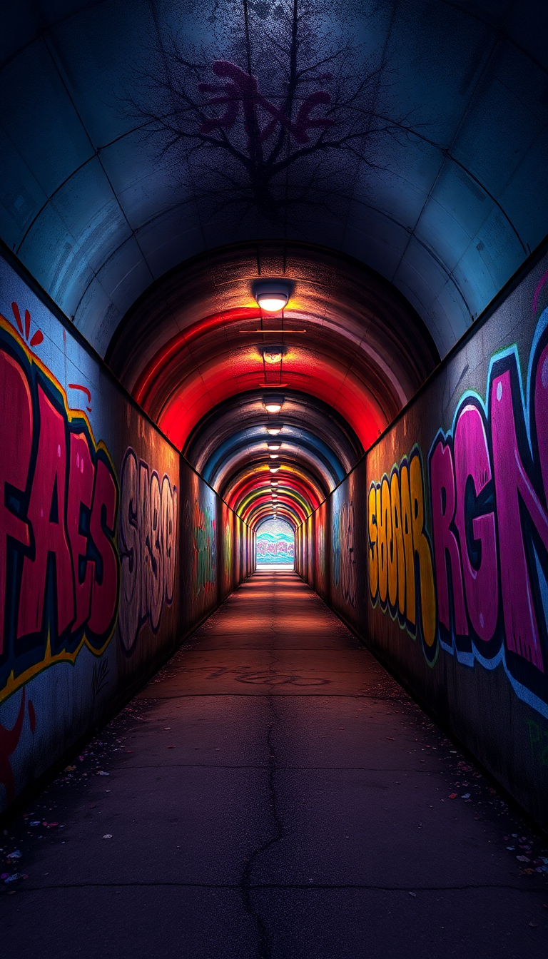 Graffiti Tunnel Perspective Vanishing Point Photorealistic Wallpaper