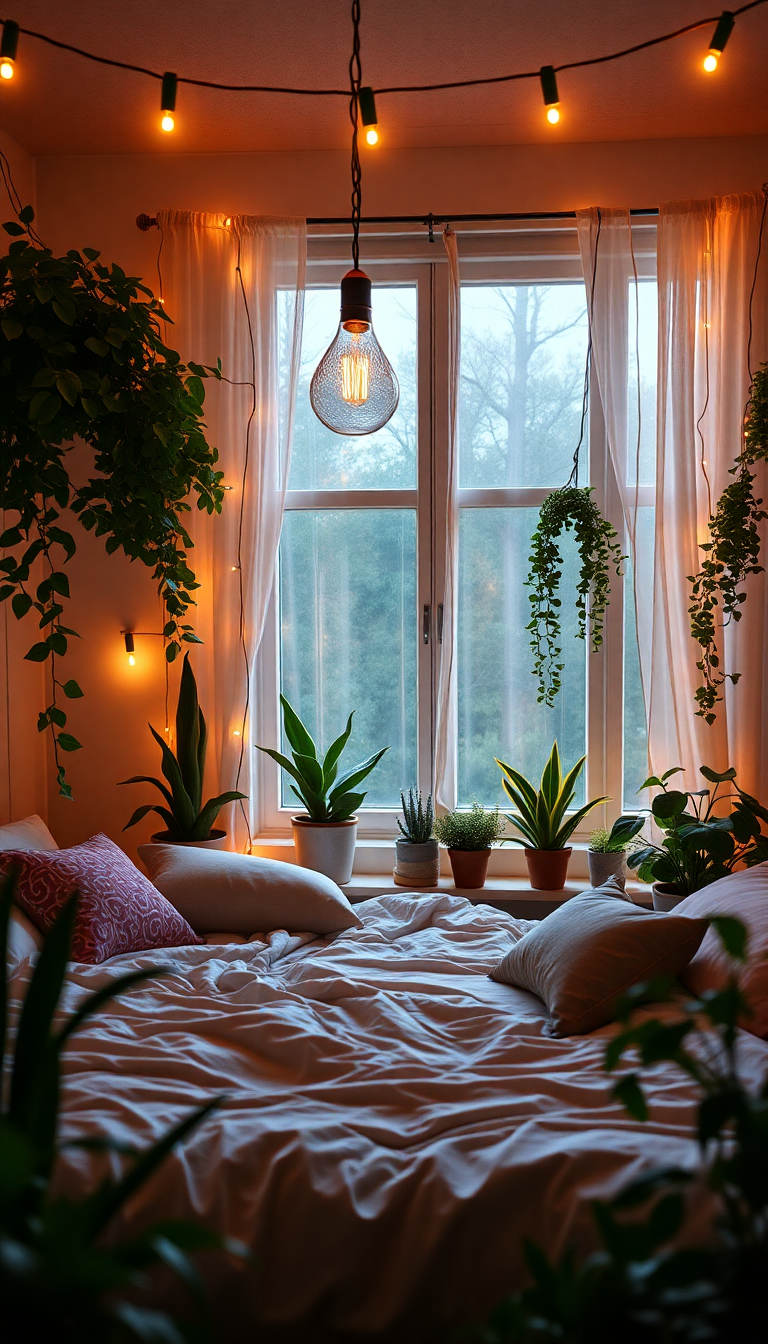 Breathtaking Plants Lights Fairy Bedroom Photorealistic Wallpaper