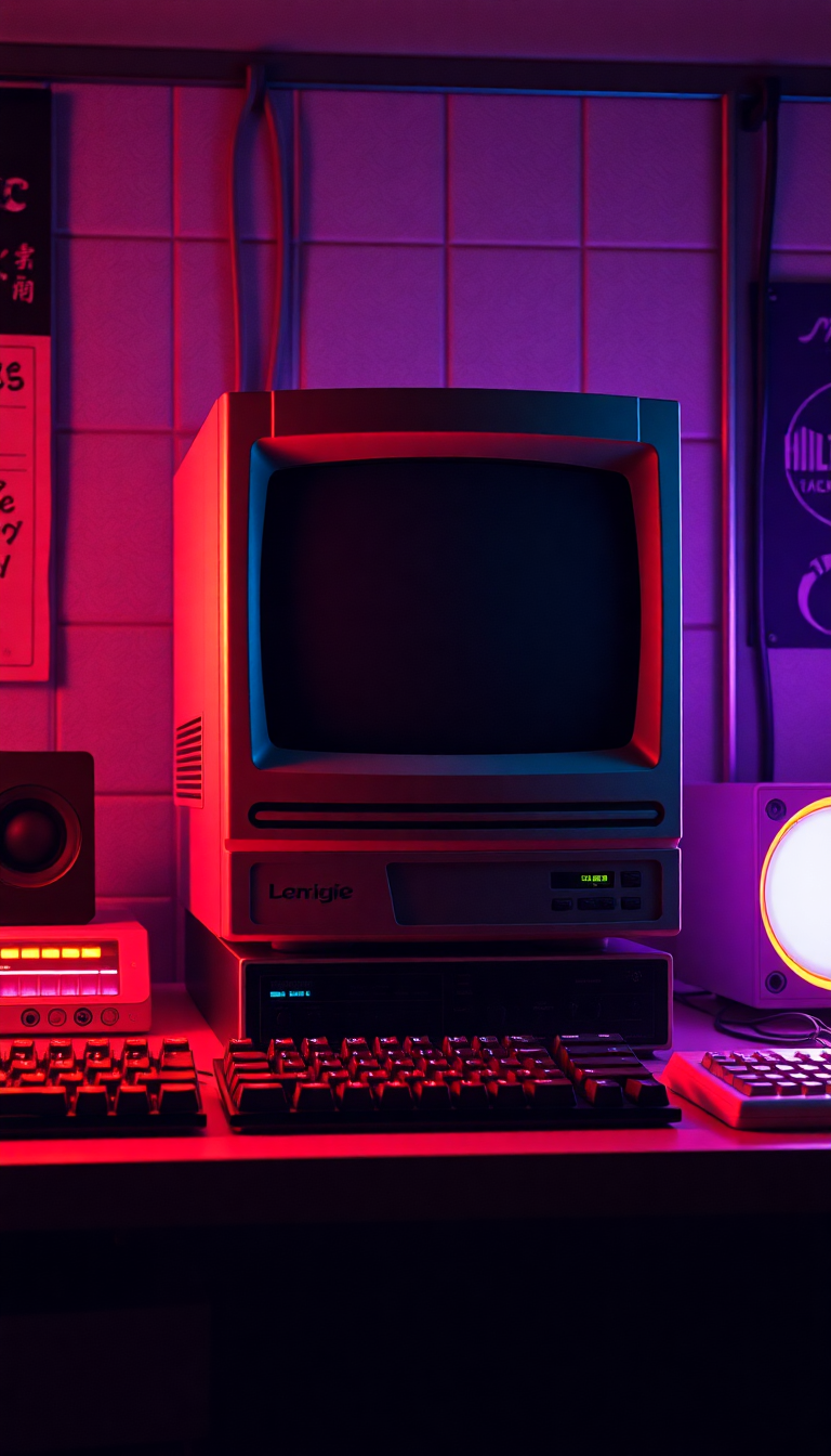 Retro Computer Setup 90s Aesthetic Nostalgia Photorealistic Enhanced Wallpaper