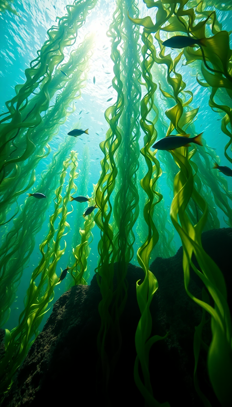 Zen Underwater Forest Kelp Swaying Fish Wallpaper