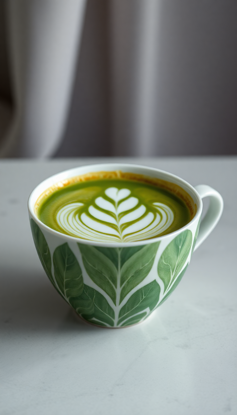 Cosmic Matcha Art Pattern Cup Photorealistic Wallpaper