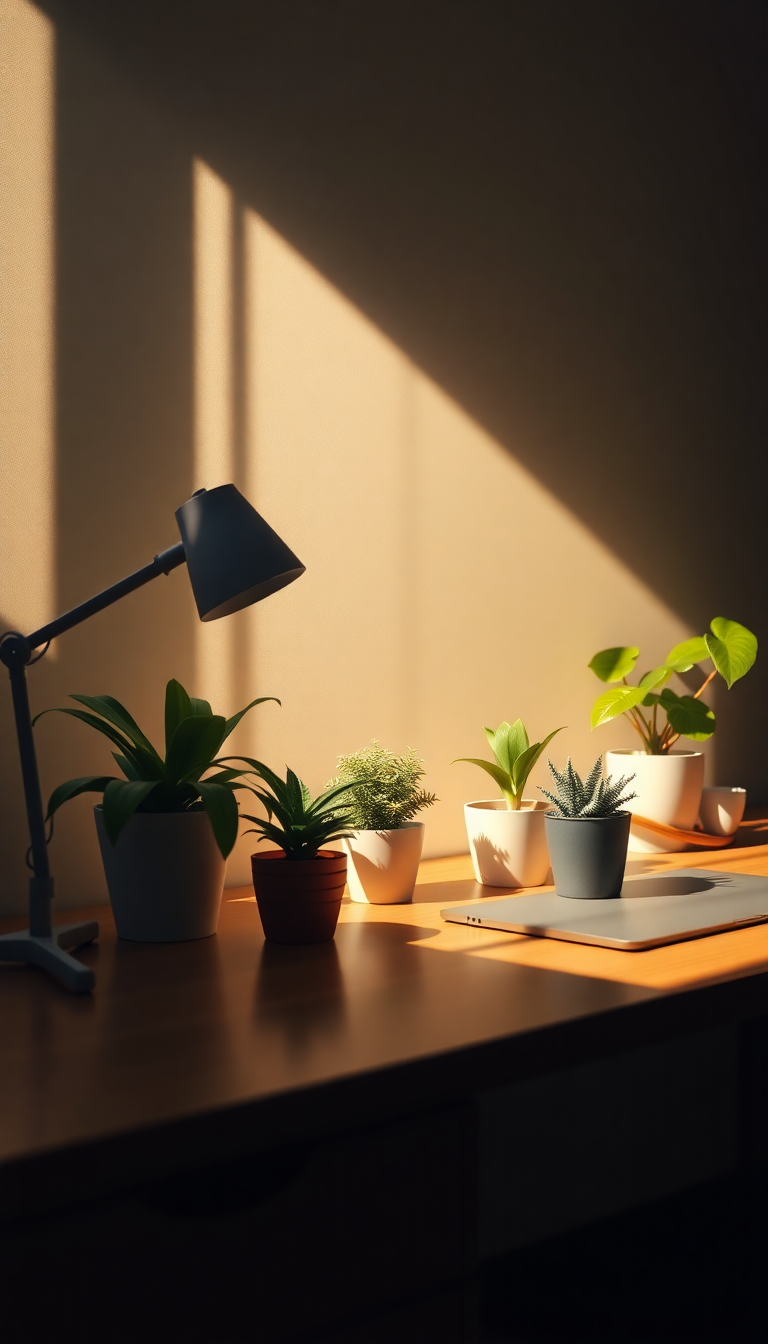 Classic Desk Setup Plants Morning Light Wallpaper