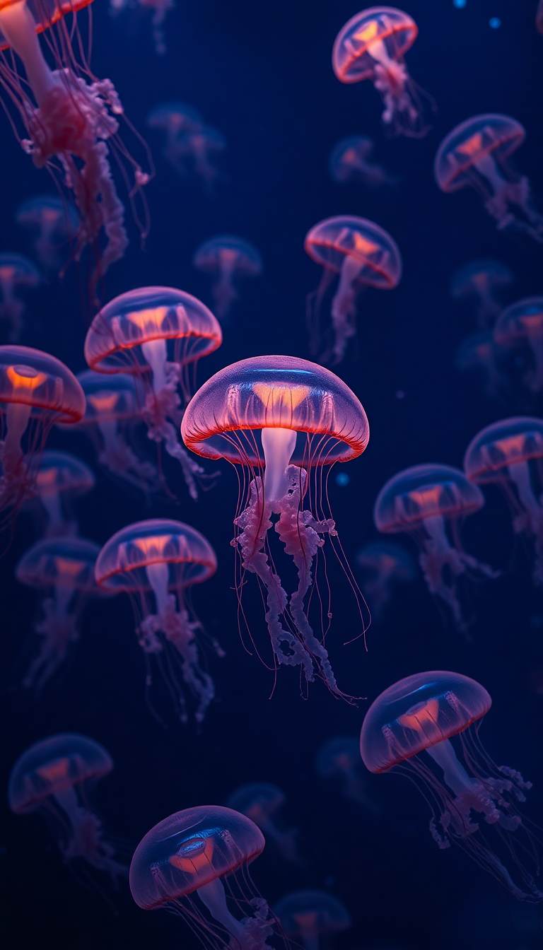 Fantastical Jellyfish Deep Bioluminescent Photorealistic Wallpaper
