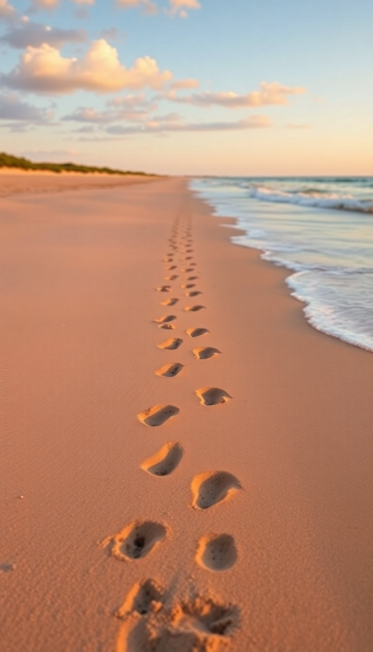 Dramatic Beach Golden Hour Footprints Sand Wallpaper