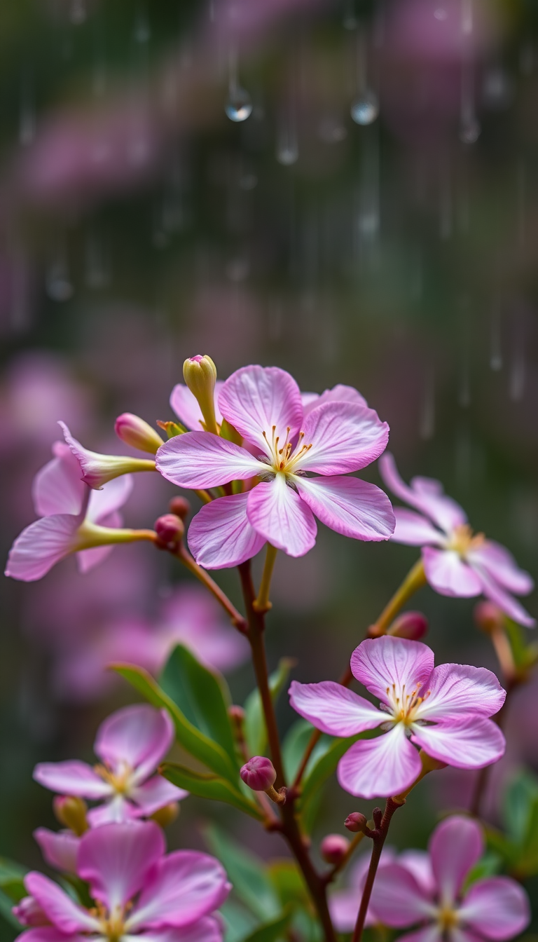 Midnight Rain Flower Blooming Time Aesthetic Wallpaper