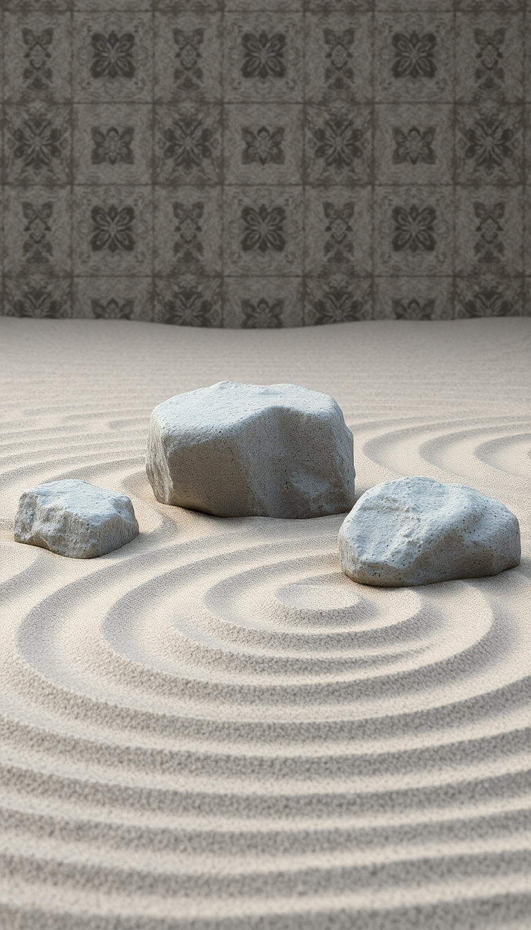 Zen Rock Garden Raked Sand Photorealistic Wallpaper