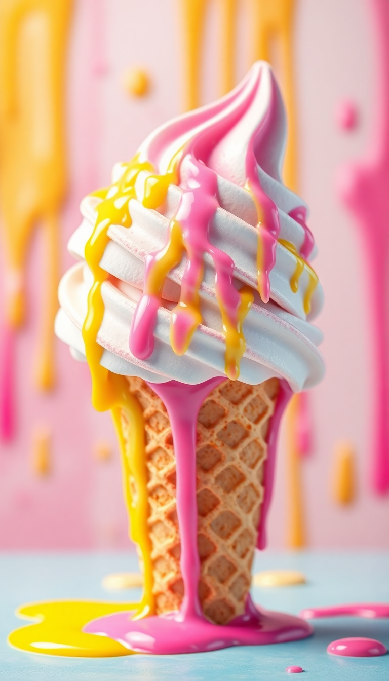 Ice Cream Cone Melting Summer Photorealistic Wallpaper