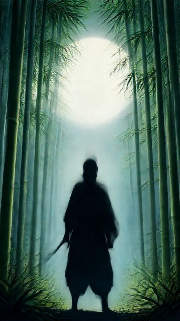 Digital art Solar Silhouette Moonlit Bamboo Wallpaper