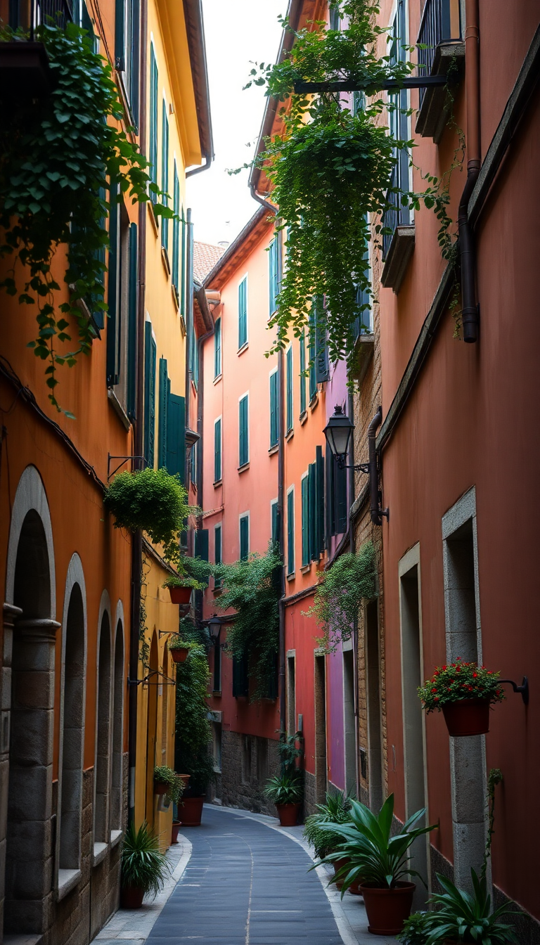 Elegant Buildings Colorful Alley Italian Photorealistic Wallpaper