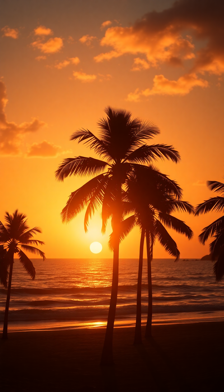 Beach Silhouette Palm Trees Aesthetic Remaster Wallpaper