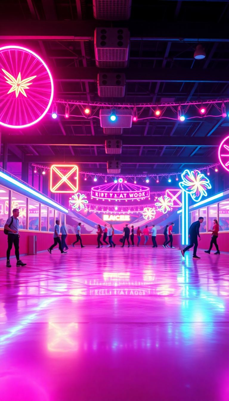 Premium Roller Rink Neon Photorealistic Wallpaper