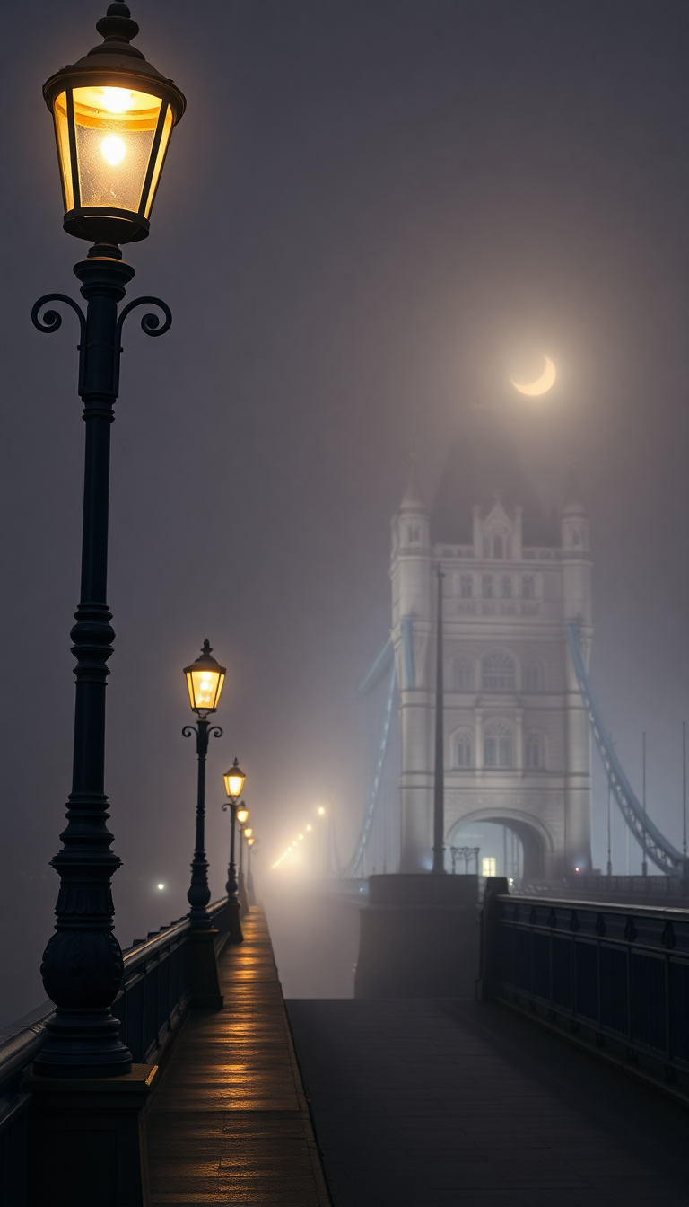 Dark Bold Foggy London Bridge Wallpaper