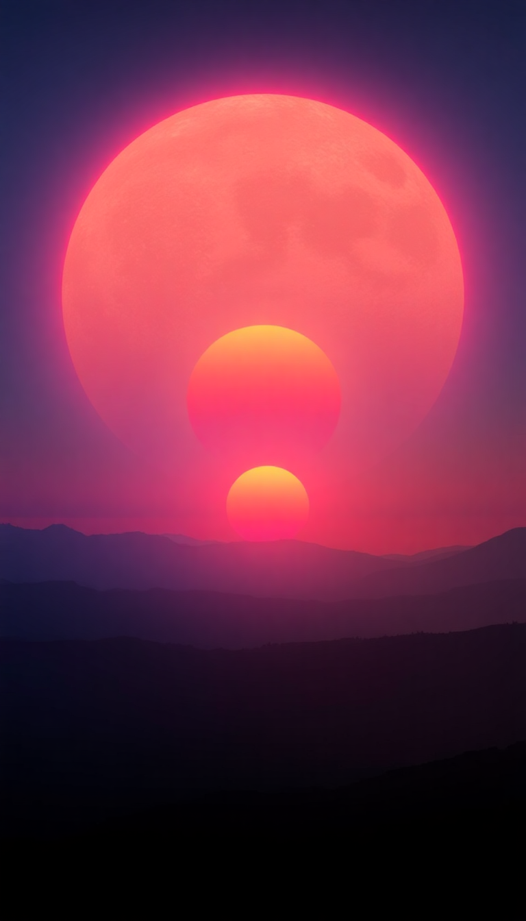 Holographic Three Suns Different Colors Wallpaper