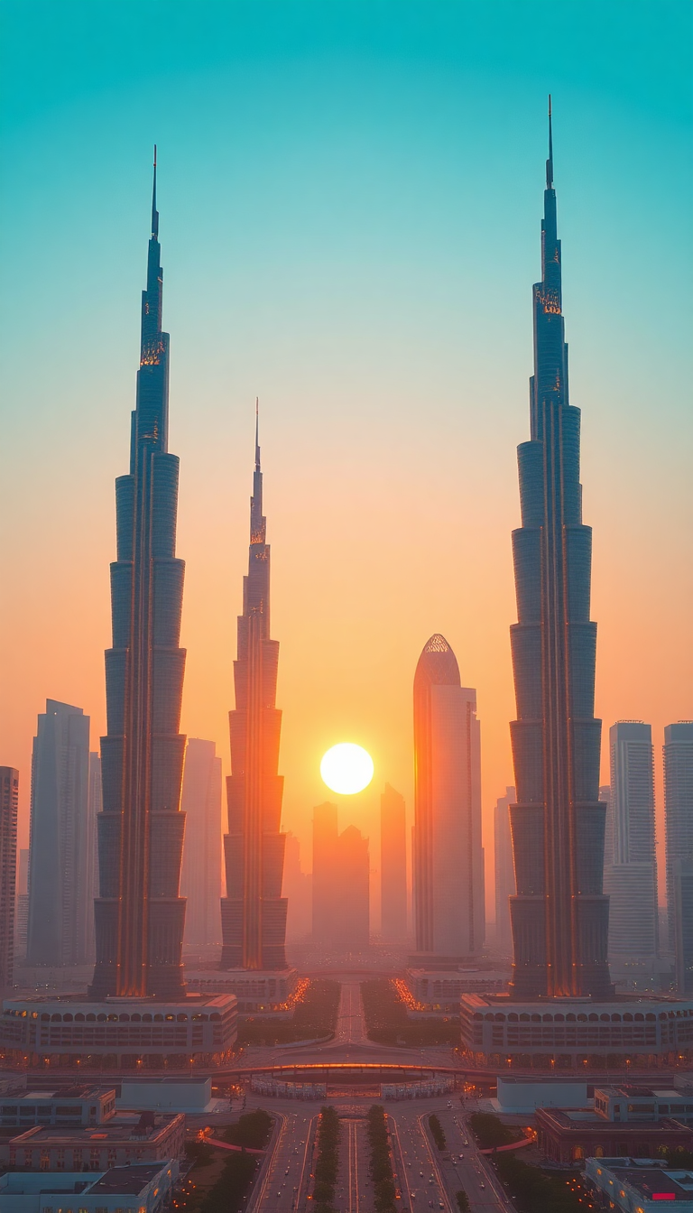 Futuristic Towers Sunset Golden Cyberpunk Edition Wallpaper