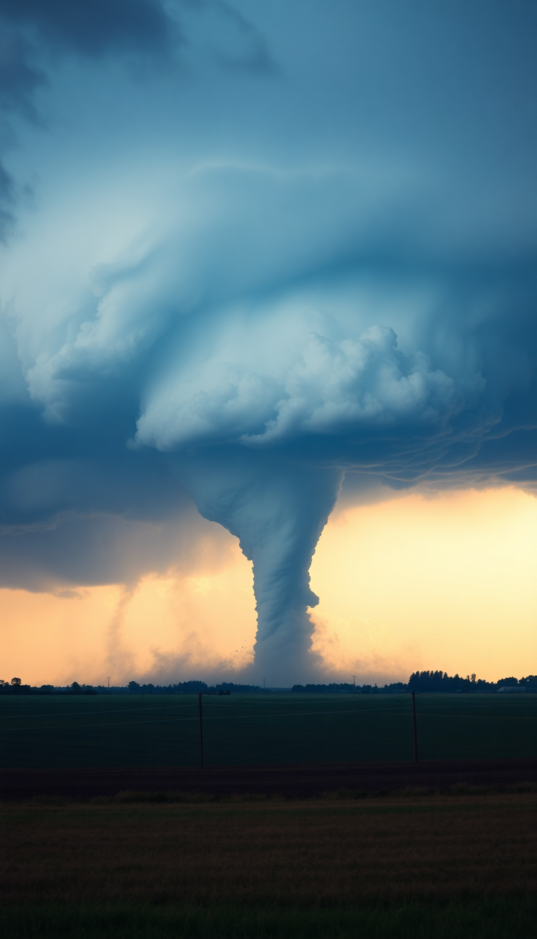 Photorealistic Dawn Thunderstorm Dramatic Tornado Wallpaper