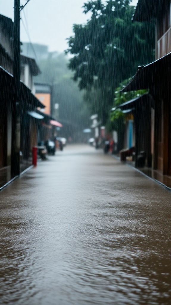 Elegant Rain Heavy Downpour Street Photorealistic Wallpaper