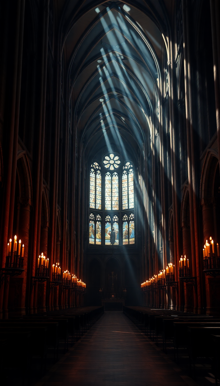 Dark Silver Gothic Cathedral Interior Wallpaper