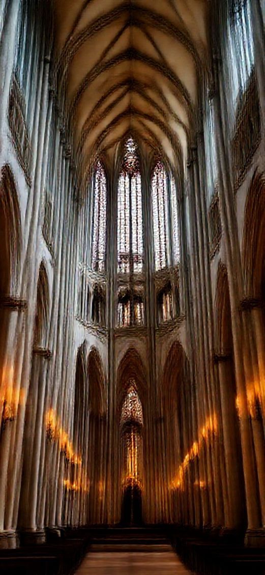 Ancient Shadows Candlelight Interior Cathedral Photorealistic Wallpaper