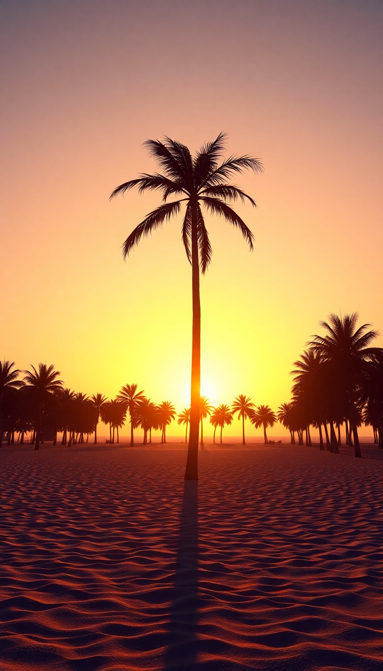 Opulent Sunset Beach Silhouette Palm Photorealistic Wallpaper