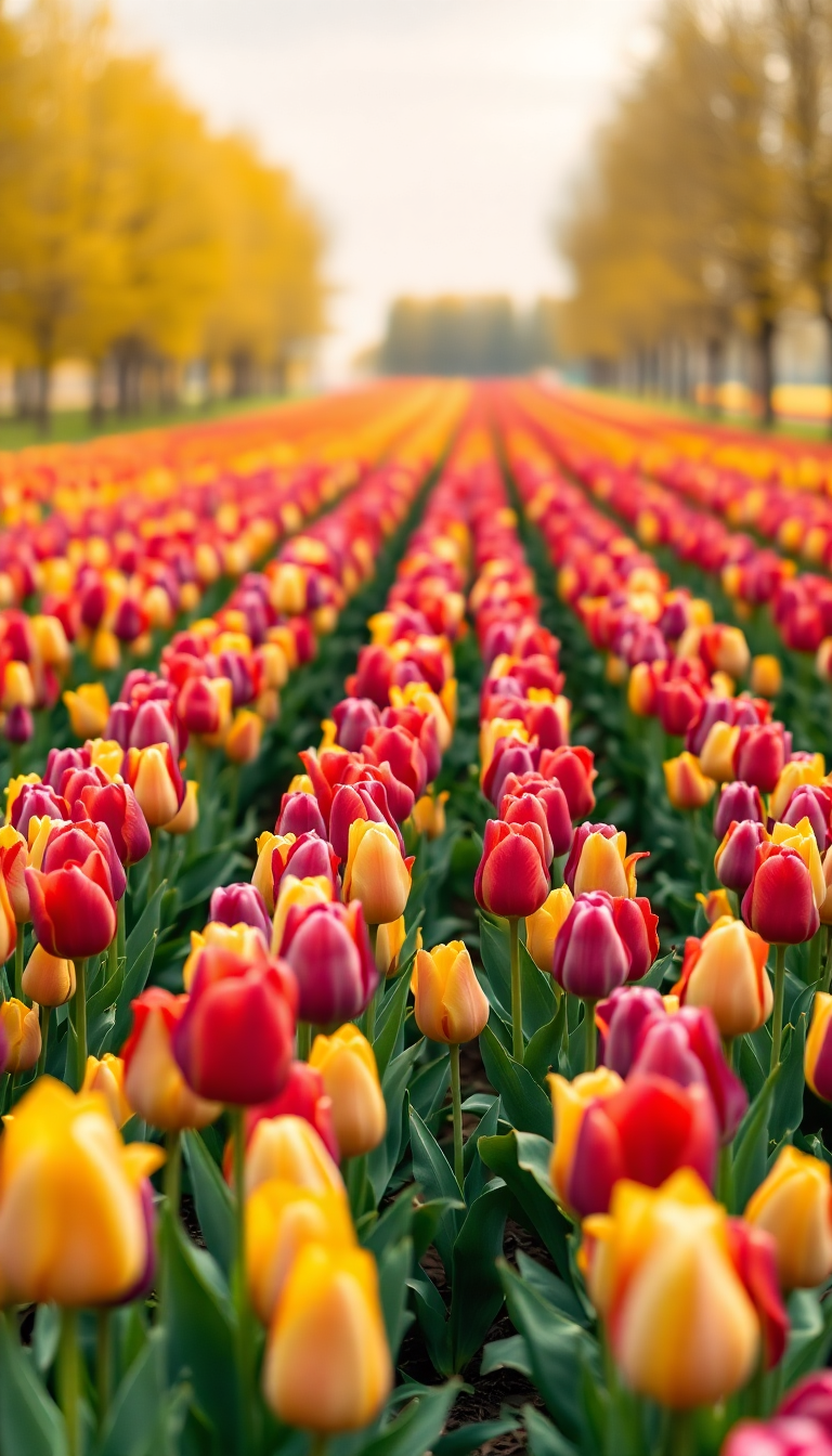 Tulip Field Rows Colors Dutch Landscape Photorealistic Original Wallpaper