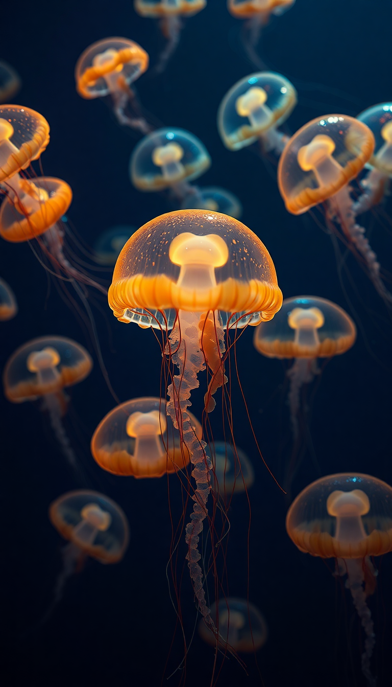 School Jellyfish Pulsing Glowing Translucent Photorealistic Remix Wallpaper