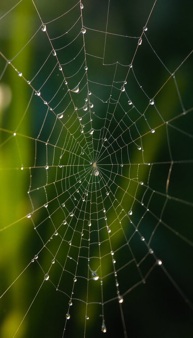 Misty Dew Drops Spiderweb Morning Light Wallpaper