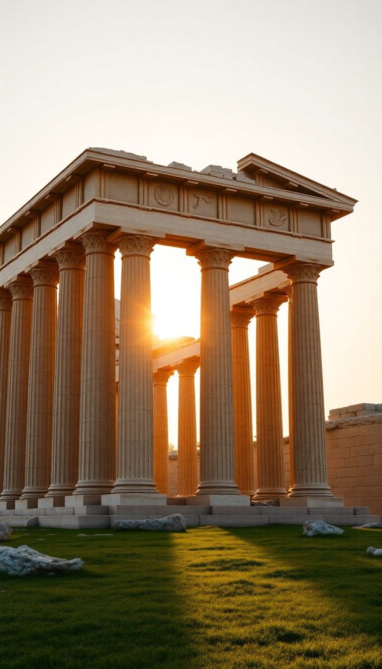 Ancient Greek Temple Ruins Golden Photorealistic Wallpaper