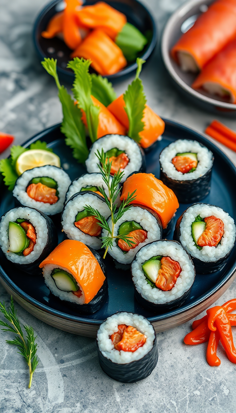 Fresh Sushi Arrangement Artistic Plating Photorealistic Wallpaper