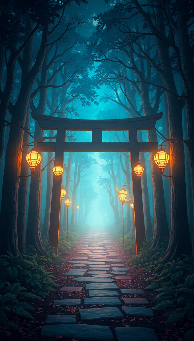 Spirit Forest Glowing Creatures Torii Gate Anime Ultra Wallpaper