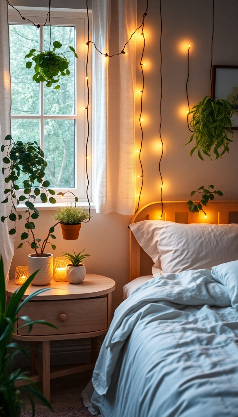 Photorealistic Celestial Bedroom Fairy Lights Wallpaper