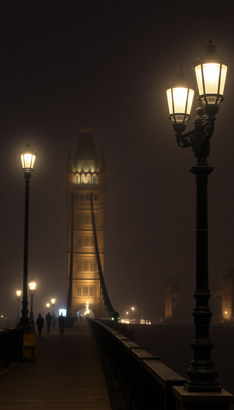 Dramatic London Bridge Vintage Lampposts Night Wallpaper