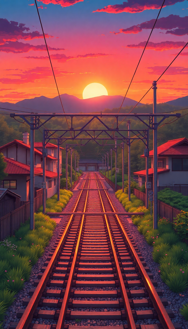 Rustic Crossing Rural Japan Sunset Anime Wallpaper