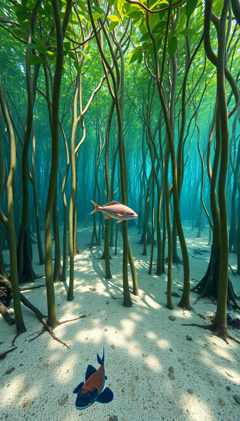 Splendid Fish Underwater Roots Forest Photorealistic Wallpaper