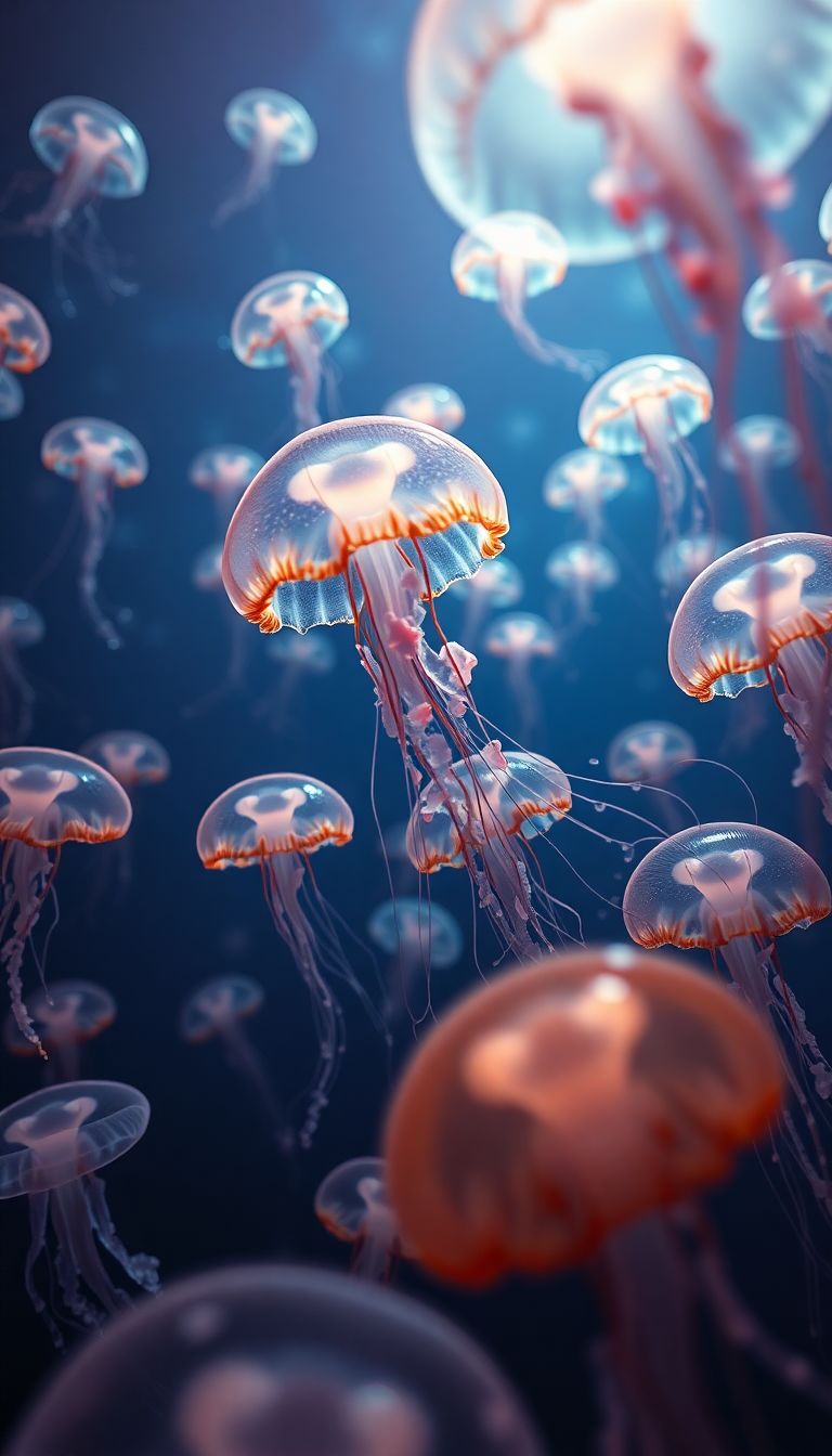 Vibrant Glowing Jellyfish Swarm Deep Wallpaper