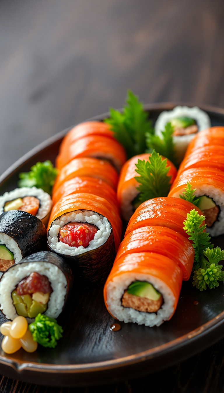 Photorealistic Gothic Sushi Arrangement Artistic Wallpaper