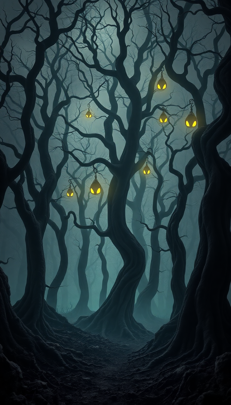 Twisted Trees Glowing Eyes Fantasy Lite Wallpaper