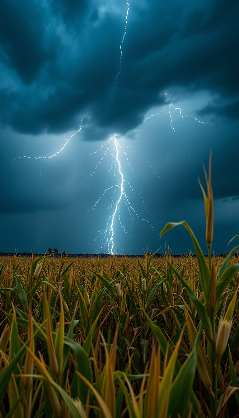 Summer Thunderstorm Lightning Over Cornfield Photorealistic Prime Wallpaper