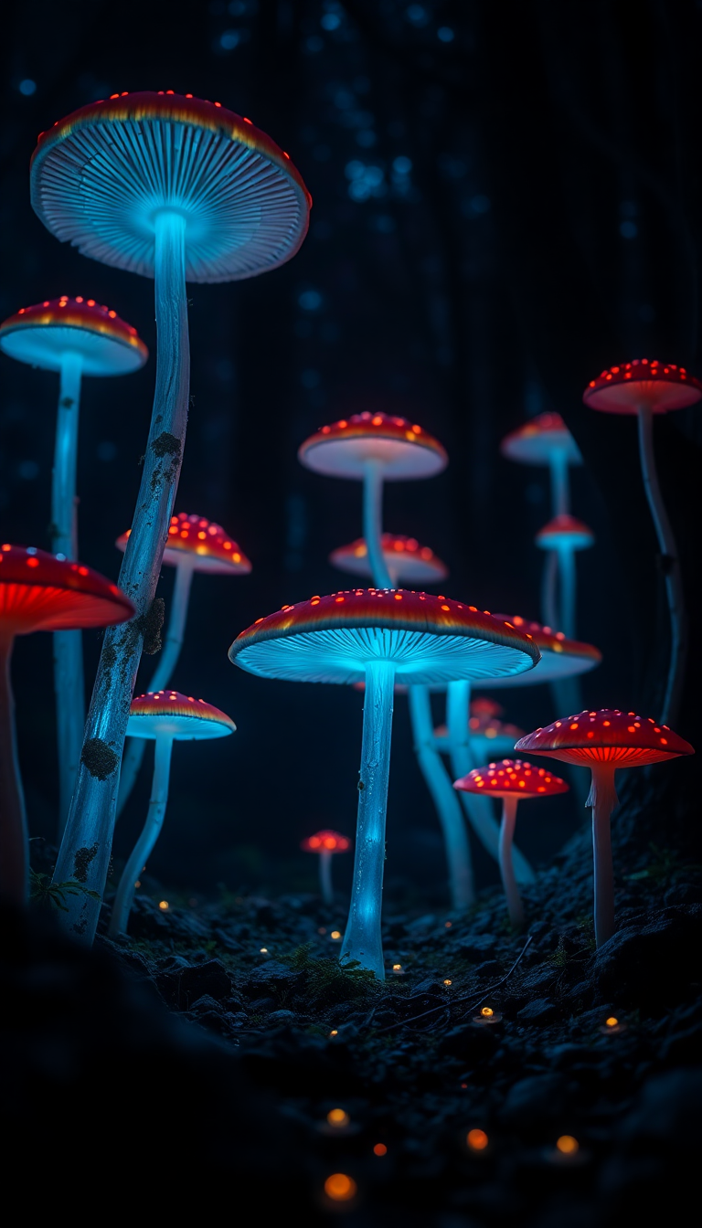 Nature Misty Bioluminescent Mushroom Forest Wallpaper