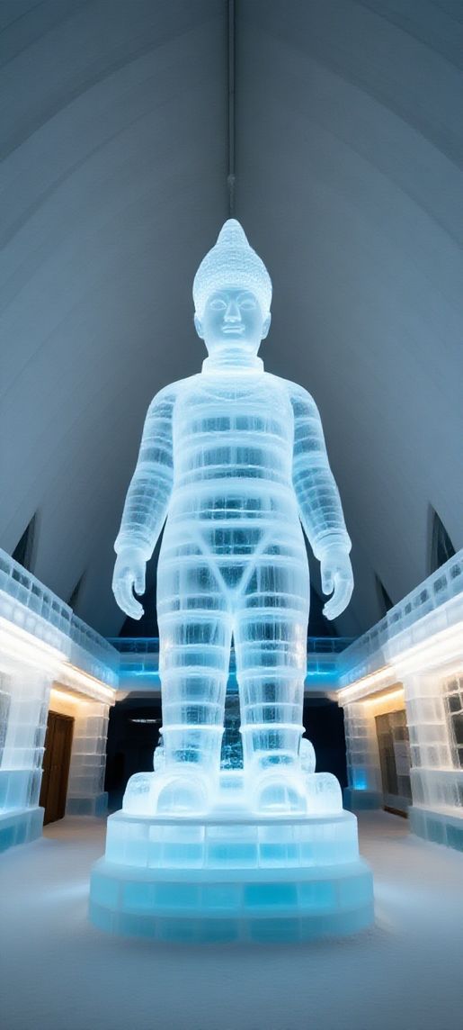 Golden Interior Frozen Sculptures Blue Light Wallpaper