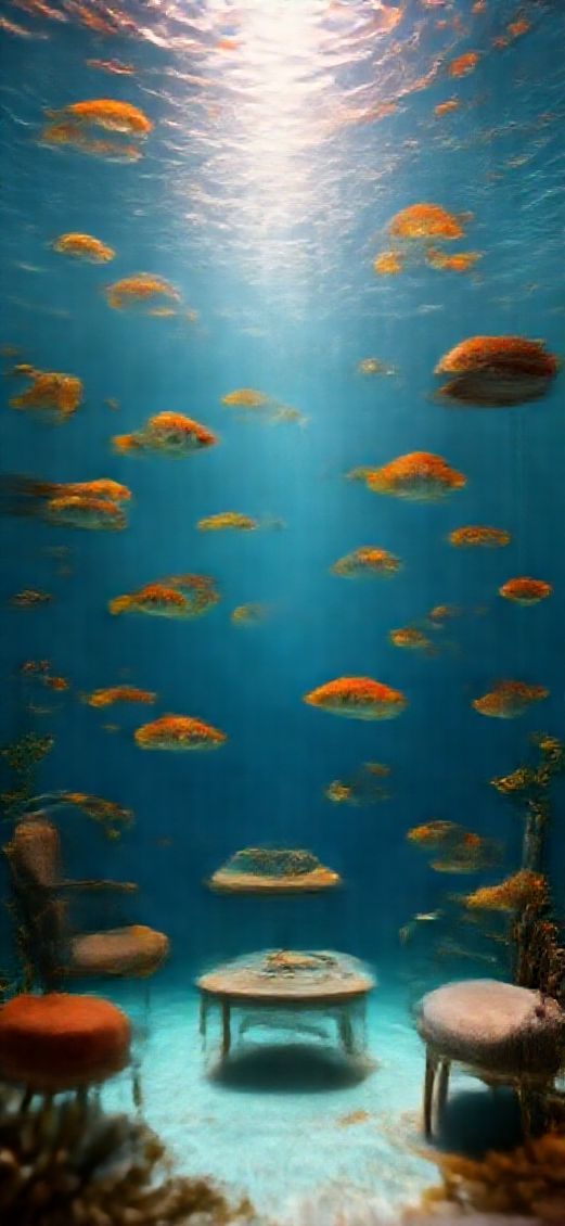 Enchanting Fish Floating Furniture Underwater Digital art Wallpaper