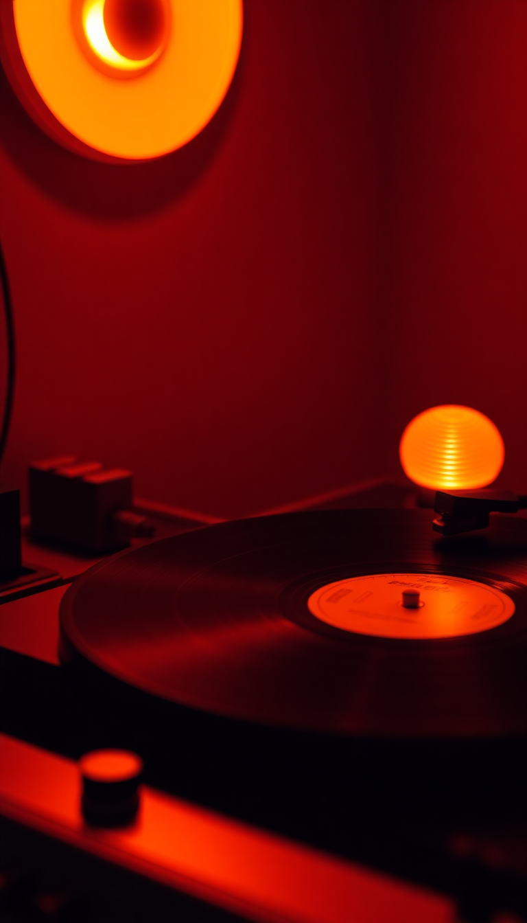 Vinyl Record Player Warm Lighting Photorealistic Wallpaper