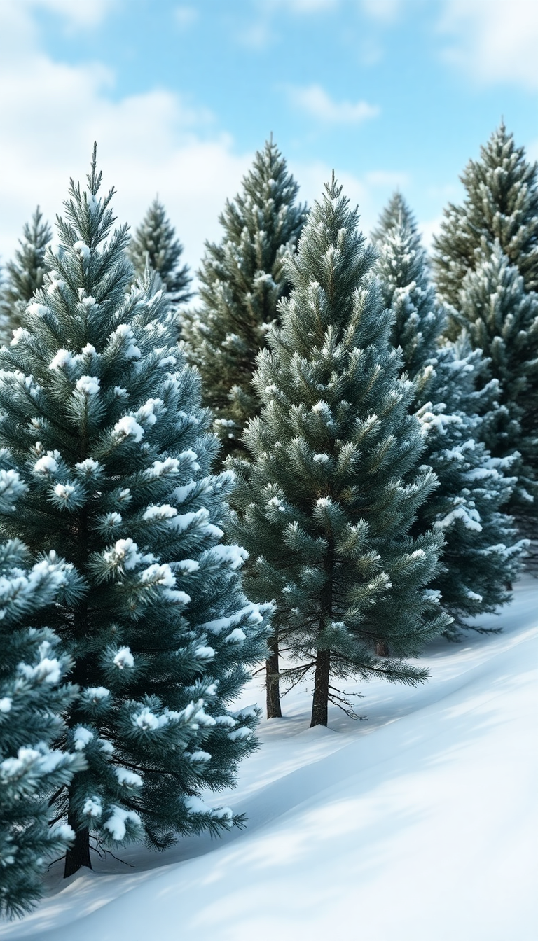 Winter First Snow Pine Trees Photorealistic Wallpaper