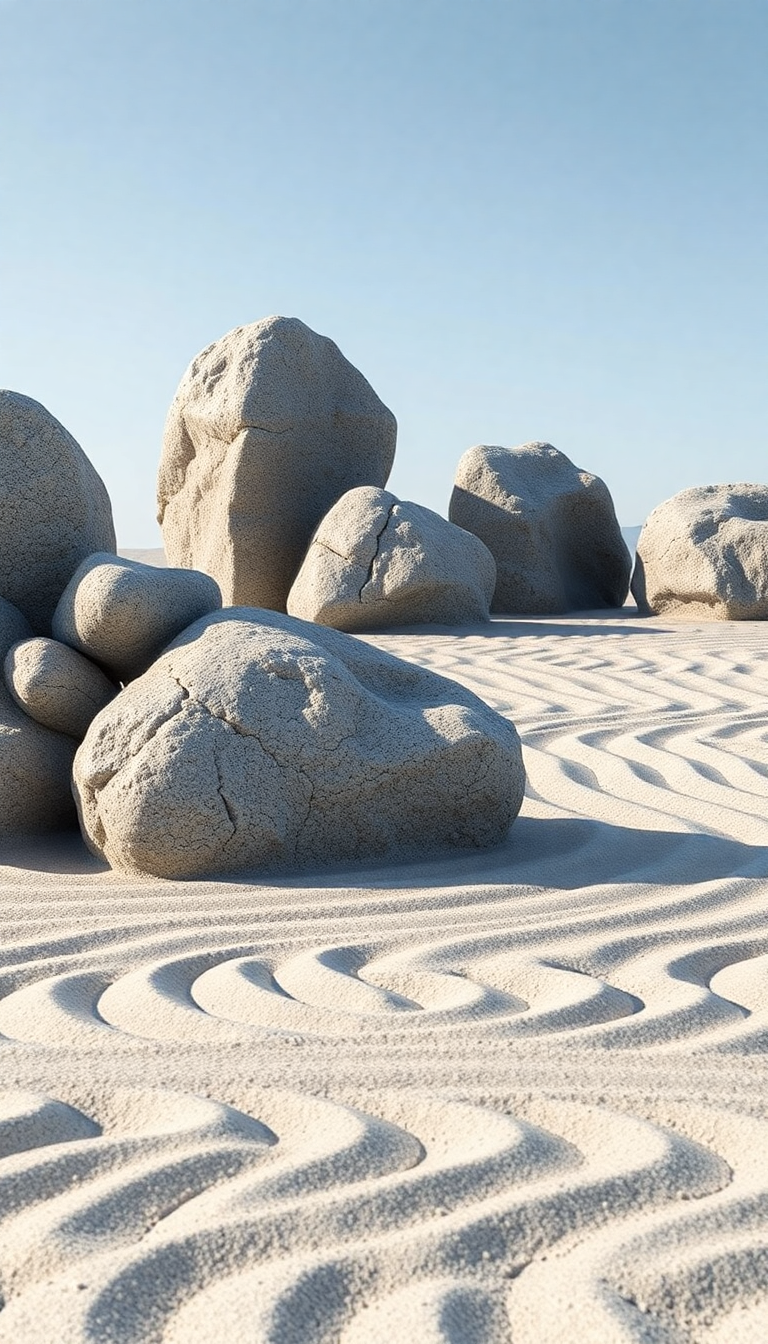 Zen Rock Garden Raked Sand Photorealistic Wallpaper