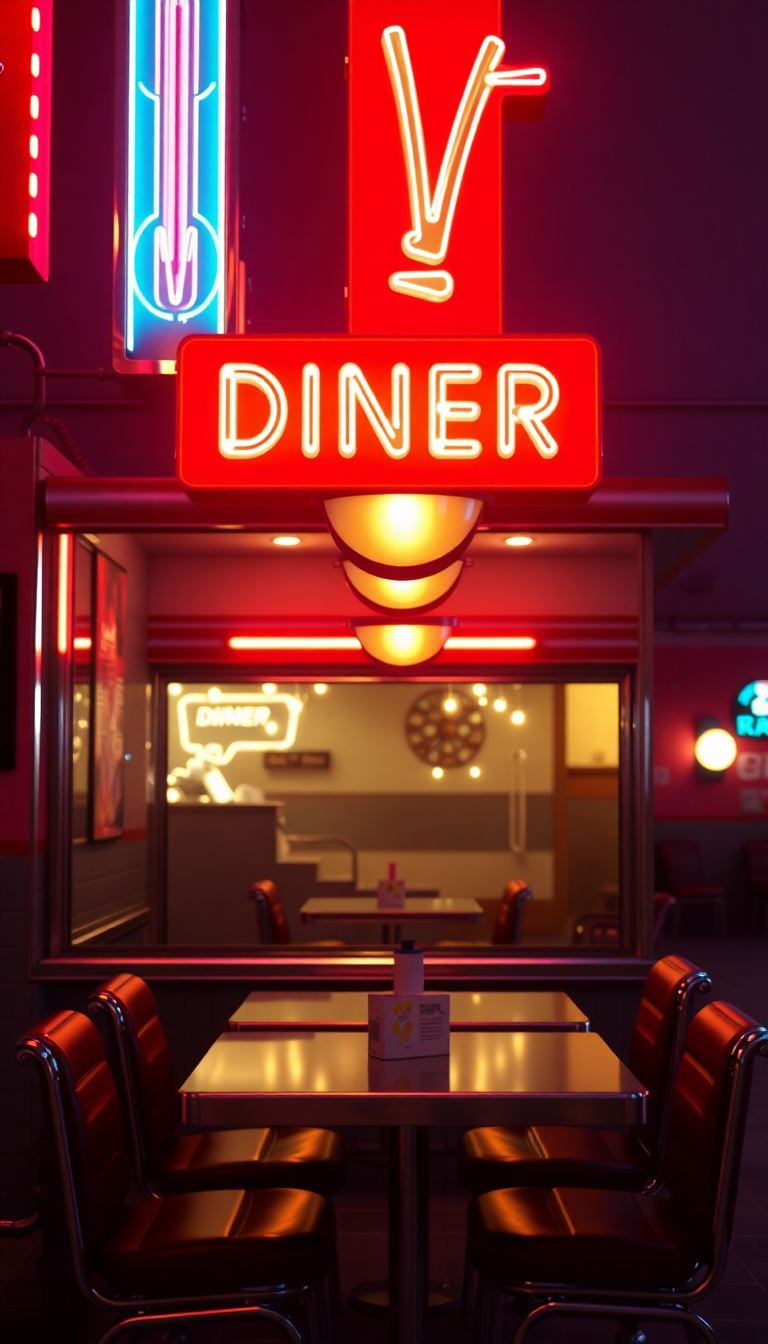 Retro Diner Neon Signs Chrome 1950s Photorealistic Edition Wallpaper
