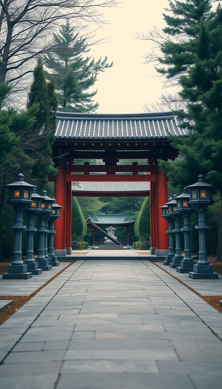 Japanese Temple Gate Torii Path Photorealistic Wallpaper